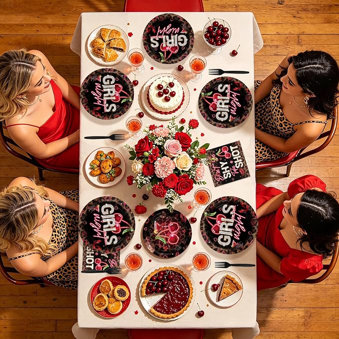 96Pcs Cheetah and Cherry Birthday Party Decorations Red Leopard Print Plates and Napkins Red Black Leopard Cherry Tableware Set for Girls Night Bachelorette Birthday Wedding Party Supplies Serves 24