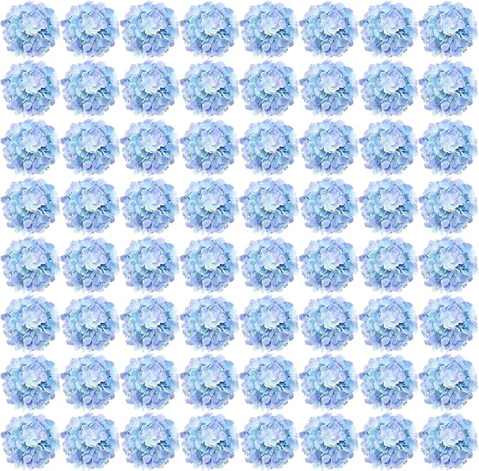 Auihiay 64 PCS Full Artificial Hydrangea Flowers, Blue Purple Silk Hydrangea Heads with Stems, Fake Flowers for Wedding Centerpieces, Baby Shower, Home, Garden, Party Decoration (Blue Purple)