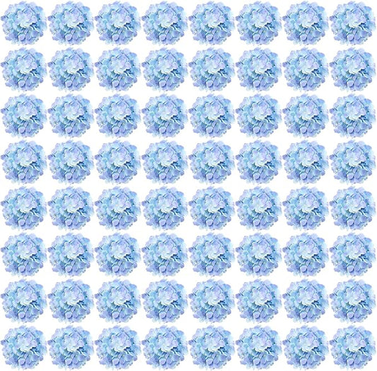 Auihiay 64 PCS Full Artificial Hydrangea Flowers, Blue Purple Silk Hydrangea Heads with Stems, Fake Flowers for Wedding Centerpieces, Baby Shower, Home, Garden, Party Decoration (Blue Purple)
