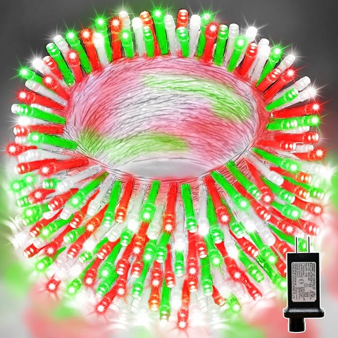 LAMPHOME 65.3ft Christmas Decorative Mini Lights, 200 LED Transparent Wire Fairy Starry String Lights Plug in, 16 Lighting Modes for Outdoor Xmas Tree Wedding Party Decoration (Red Green White)