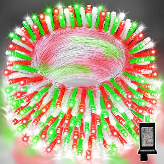 LAMPHOME 65.3ft Christmas Decorative Mini Lights, 200 LED Transparent Wire Fairy Starry String Lights Plug in, 16 Lighting Modes for Outdoor Xmas Tree Wedding Party Decoration (Red Green White)
