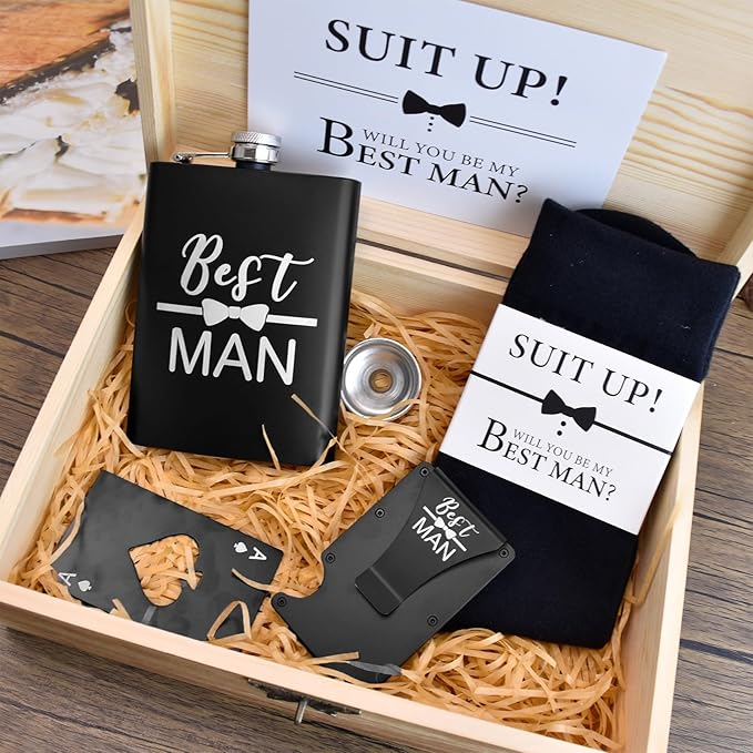 ELEGANTPARK Groomsmen Socks Set Groomsmen Proposal Gifts Wedding Bachelor Party Favor Black Cotton Novelty Socks for Men