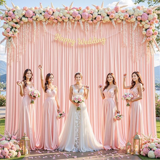 16x10FT Pale Pink Backdrop Curtains for Wedding Parties, Wrinkle Free Polyester Photography Backdrop Drapes for Wedding Baby Shower Birthday Parties Stage Background Stand Decorations 4x10ft,4 Panels