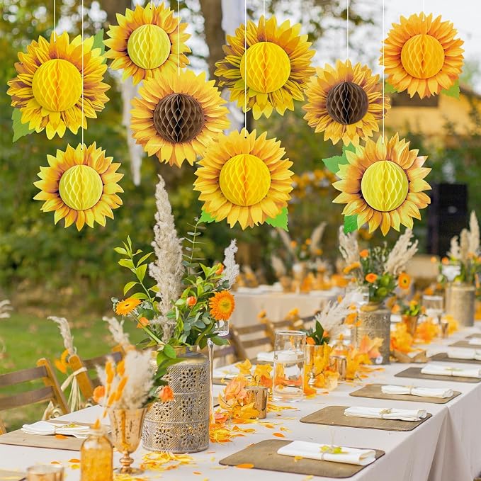SUNBEAUTY Sunflower Party Decorations 3D Large Sunflower Birthday Honeycomb Hanging Paper Decorations Yellow Sun Flower Ceiling Wall Tissue Flowers Summer Baby Shower Classroom Bulletin Board