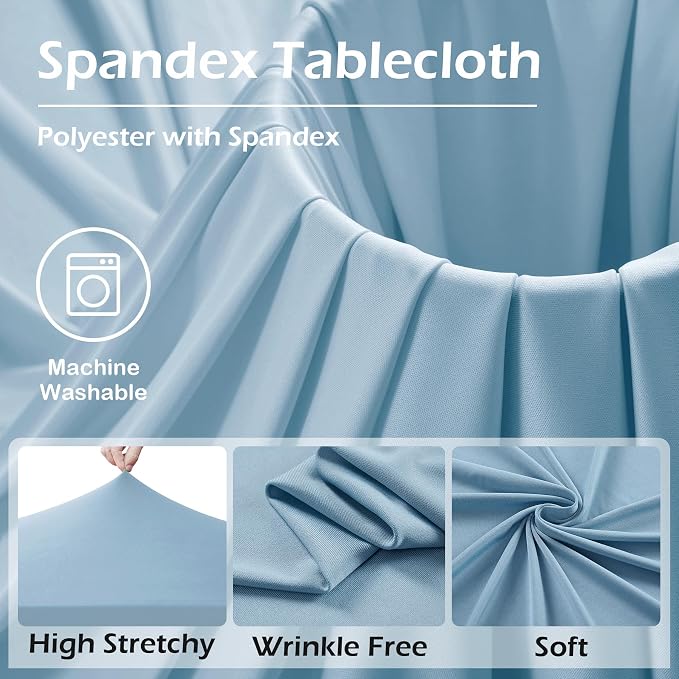 NSSONBEN 2 pk Dusty Blue Spandex Tablecloth for 8 Foot Rectangle Tables,Wrinkle Free Fitted Spandex Table Covers 8ft Stretch Table Cloths with Ruffle Skirt for Parties Weddings Banquet Baby Shower