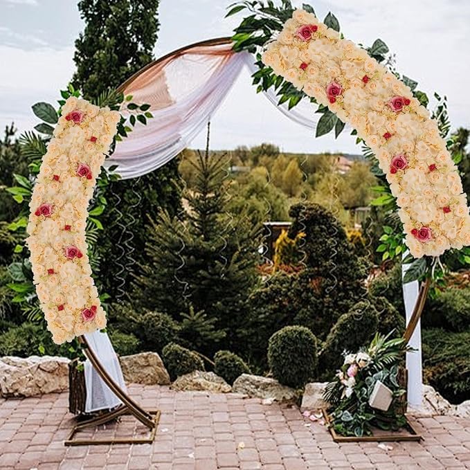 3D Flower Wall Backdrop - 12Pcs 15×15 Inch Artificial Rose Panels Champagne & Red Silk Floral Decor for Home Party Wedding Anniversary Birthday Photographic Studio Background & Decorative Fences