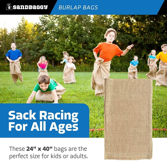 Sandbaggy - Large Burlap Bags 24" x 40" - Race Bags for Kids & Adults - Premium Quality for Vegetables - Bad Weather/Frost Protection - Pack of 4