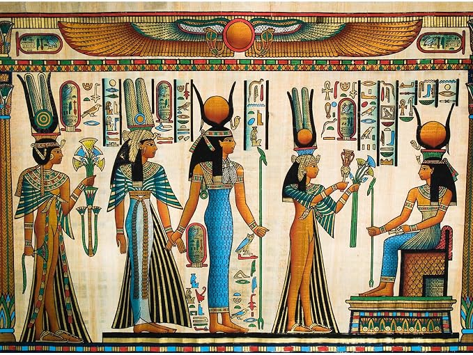 Egyptian Backdrop Queen Nefertari Making an Offering to Isis Nefertaris Tomb Painting Photography Backdrop for Party Decorations Gyptian Papyrus Backdrops Portrait Video Props Vinyl 20x10ft