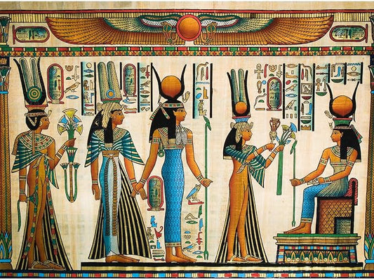 Egyptian Backdrop Queen Nefertari Making an Offering to Isis Nefertaris Tomb Painting Photography Backdrop for Party Decorations Gyptian Papyrus Backdrops Portrait Video Props Vinyl 15x8ft