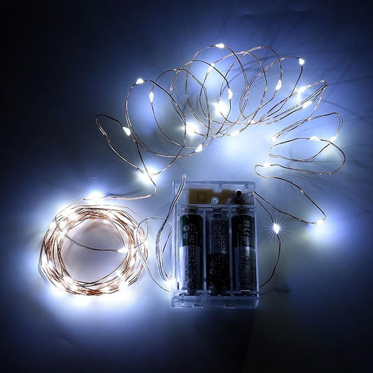 Karlling White Fairy Lights Battery Operated, 16Ft 50 LED Copper Wire String Lights with Timer, 8 Modes Twinkle Lights for Bedroom Mason Jars Valentine Wedding Christmas Decor(White,1 Pack)