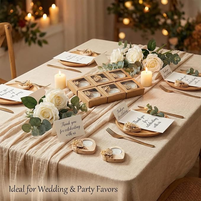 100 Pcs Wedding Candles Favors Rustic Wood Heart Candle Holders Bridal Shower Thank You Gifts for Guest Anniversary,Engagement Party Favors Decor (Natural Color)