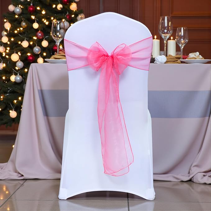 MDS® Pack of 25 Organza Chair Sashes for Wedding Decoration, Reusable Sheer Chair Bows for Banquet Chair Cover, Reception, Bridal Shower, Baby Shower, Birthday Party & Special Events - Coral
