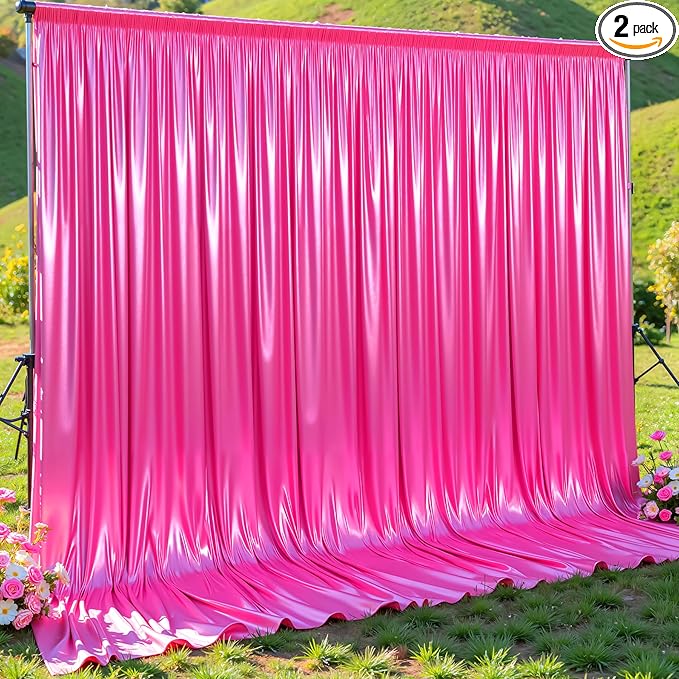 Hot Pink Glitter Backdrop Curtains - 10x12FT Satin Photo Backdrop, Wrinkle-Free Shimmer Back Drop Cloth Shiny Drapes for Photobooth Wedding Birthday Parties Photoshoot Background Decorations