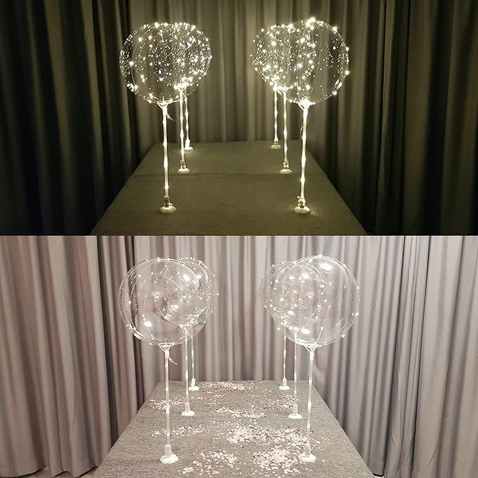 Lightsfever warm white 6pc LED Light up Balloon with sticks, stands and batteries, Table top centerpieces for party, no helium required DIY Kit (warm white)