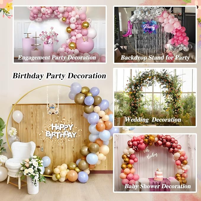 7.2ft Round Backdrop Stand Circle Gold Balloon Arch Metal Wedding Backdrop Ring Stand Frame for Party Birthday Baby Shower Flower Decorations Ceremony Anniversary Bridal