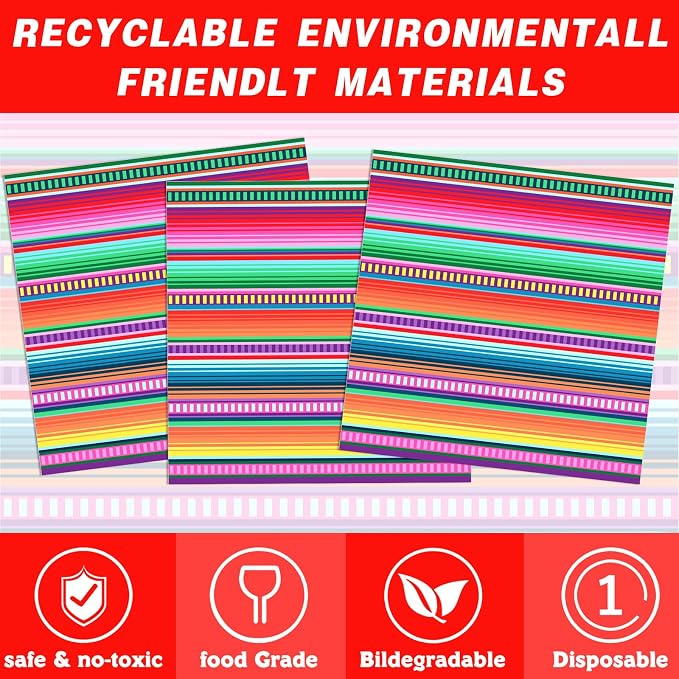 140PCS Mexican Serape Fiesta Plates and Napkins Set, Fit Mexican Themed Paper Dessert Plates, Taco Colorful Stripes Pinata Ponchos Platters Dance Party, Serves 20 Guests