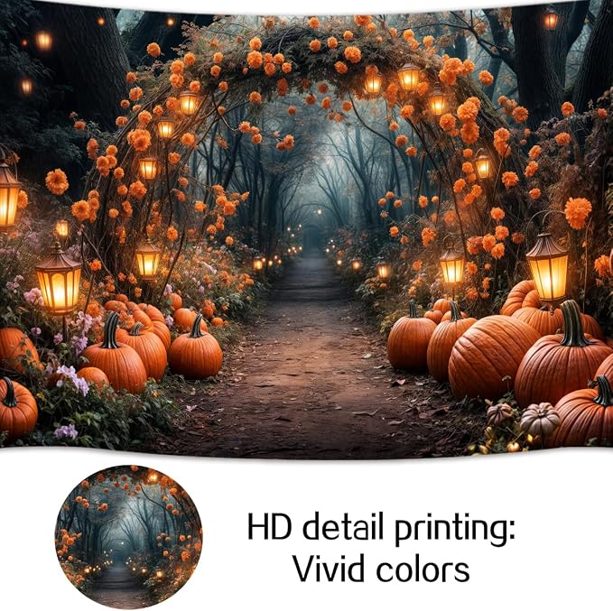 20 x 10 ft Fall Photography Backdrop Autumn Forest Maple Leaves Pumpkins Thanksgiving Party Supplies Nature Scenery Path Landscape Outdoor Party Decor Photo Booth Studio Props