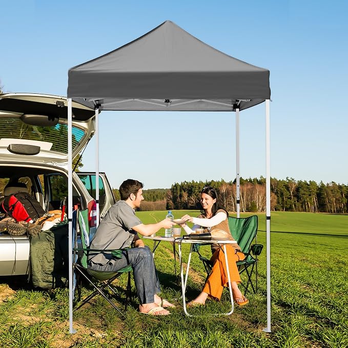 5x5 Pop Up Canopy Tent, Instant Portable Beach Canopy, Outdoor Tent with Carry Bag for Camping, Sports, Tailgating, Events, Gray