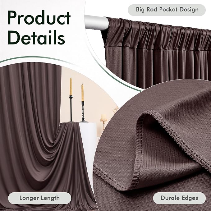50ftx12ft Wrinkle Free Brown Backdrop Curtain,10 Panels 12FT Height Wedding Backdrop Drapes,Silky Polyester Back Drop Cloth for Birthday Photography Background Party Backdrop Draping