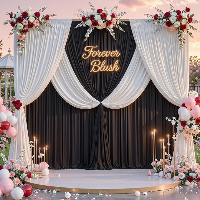 10 ft x 7 ft Wrinkle Free Black Backdrop Curtain for Parties, Polyester Black Photo Backdrop Drapes for Graduation Birthday Wedding Party Stage Curtains, Background Curtains for Backdrop Stand