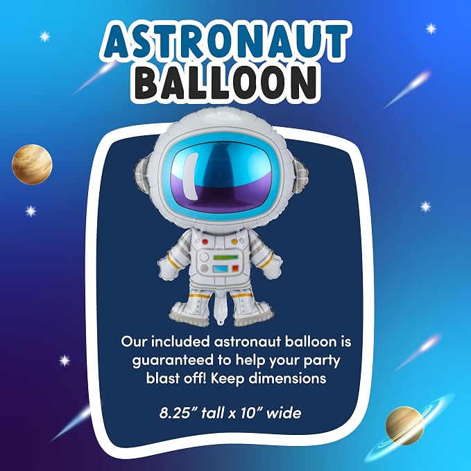 ecoZen Austranaut Birthday Party Decorations - Space Themed Supplies for 16 Guests, Includes Plates, Cups, Napkins, Banner, Cutlery, Balloons, Tablecloth, Straws, Toppers