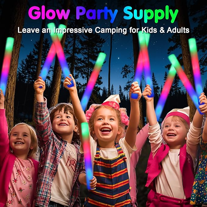 wellent 55 PCS Foam Glow Sticks, Foam Light Up Sticks Party Supplies with 3 Mode Colorful Flashing, Glow Sticks Bulk Party Pack, Led Foam Sticks for Birthday, Wedding, New Year, Carnival, Concert