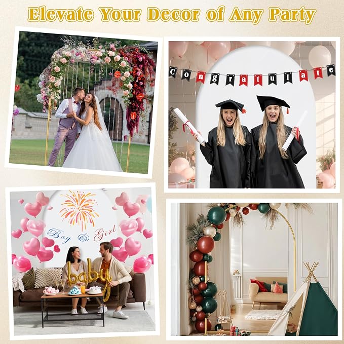 Arch Backdrop Stand and Cover Set| 7.2ft Wedding Metal Arch Stand with Spandex Fitted Backdrop Cover|Gold Balloon Arched Frame White Arch Cover for Birthday Party Baby Shower Graduation Ceremony Décor