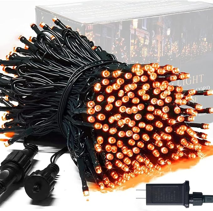 JMEXSUSS 250 LED Orange String Lights, 91.5ft Halloween Lights Plug in | Connectable, 8 Modes, Waterproof, Indoor/Outdoor, Yard Patio Porch Rail Halloween Fall Christmas Holiday Decor