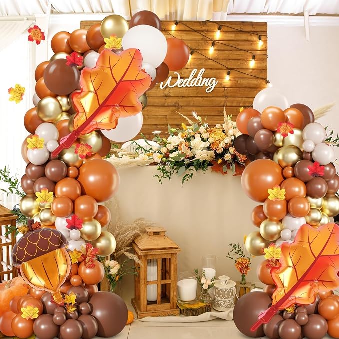 2 Set Fall Balloon Arch Kit Adjustable Fall Column Stand Thanksgiving Balloon Towers with Pinecone Maple Leaves Balloons for Thanksgiving Autumn Harvest Baby Shower Birthday Party Decoration