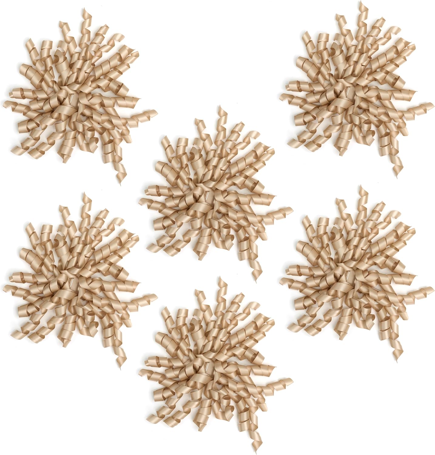 6 Inch Champagne Curly Bows for Gift Wrapping Set of 6, Self Adhesive Bows Champagne Gold Gift Bows for Presents, Satin Ribbon Bows for Birthday, Wedding, Christmas, Bridal Shower