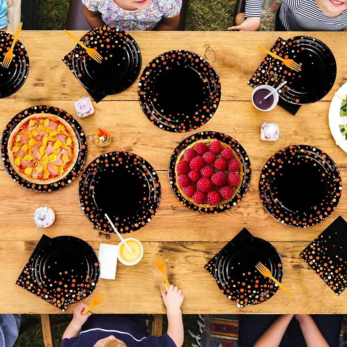 96Pcs Orange and Black Graduation Party Decorations Congrats Grad Orange Black Plates and Napkins for Boys Girls Graduations School Birthday Baby Shower Party Supplies Serves 24