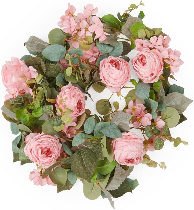 PONKING Flower Garland Artificial Rose & Hydrangea Vine Hanging Fake Flowers Vines for Wedding Birthday Party Valentines Christmas Room Wall Arch Decor, 1 Rose & 1 Hydrangea Light Pink Floral Garland