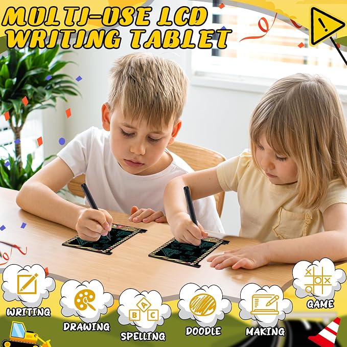 Nezyo 12 Pack Construction Party Favors Mini LCD Writing Tablet for Kids 4.6 Inch Doodle Board Drawing Tablet Erasable Reusable Electronic Drawing Pads for Construction Party Decor Birthday Supplies