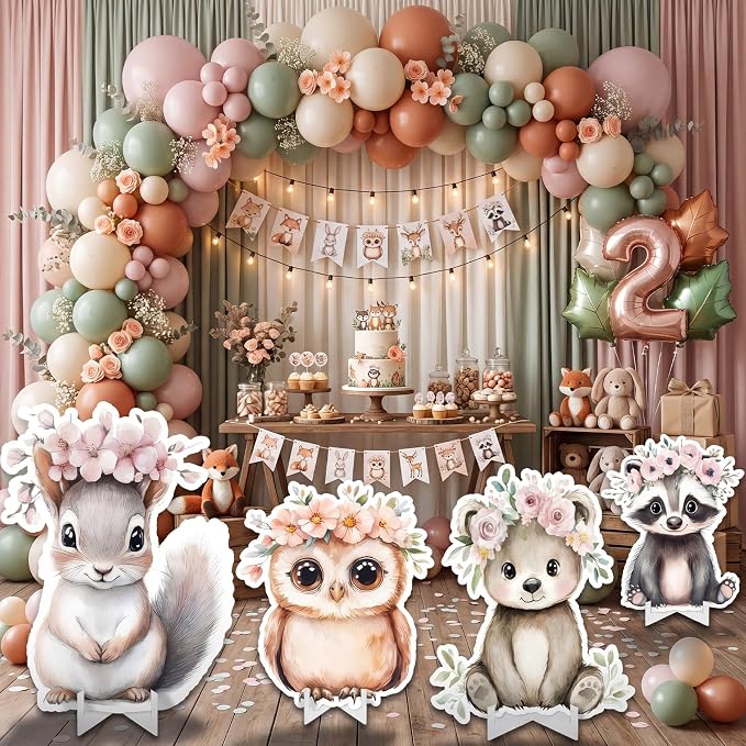Honoson 4 Pcs Large 22" x 30" Forest Animal Baby Shower Cardboard Cutouts, Bunny Bear Spring Woodland Wild Creature Party Decoration Yard Signs for Birthday Party Supplies Lawn Decor