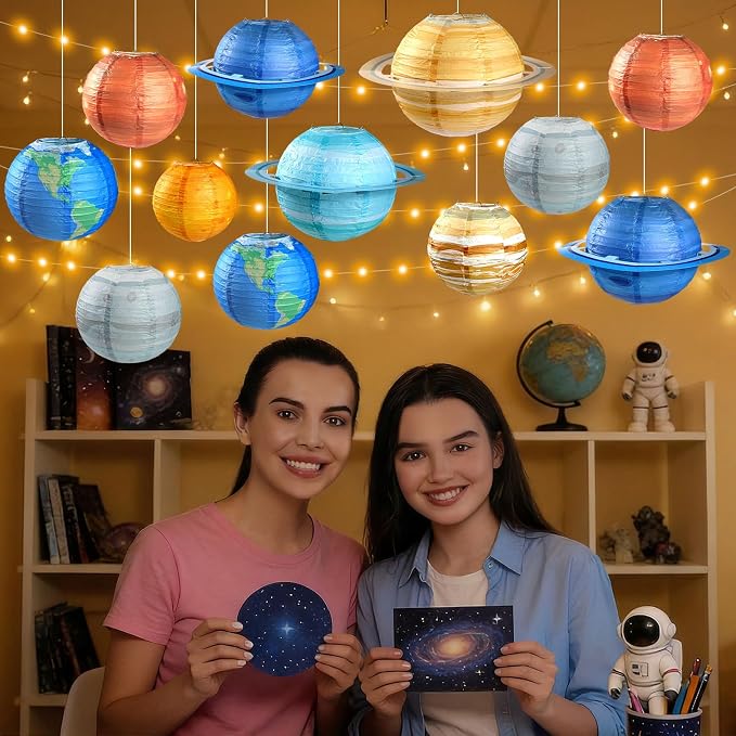 Space Planet Hallways Ceiling Lights Decoration 12in Solar System Paper Lanterns with 65ft LED String Lights Out of This World Outer Space Party Decors for Kids Outer Theme Birthday Home Room Decor
