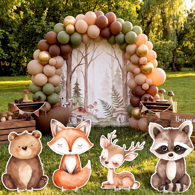 Honoson 4 Pcs 21" x 30" Large Woodland Animals Baby Shower Decorations Cardboard Cutouts, Forest Animals Birthday Party Supplies Yard Signs Standup for Lawn Classroom Decor Photo Props