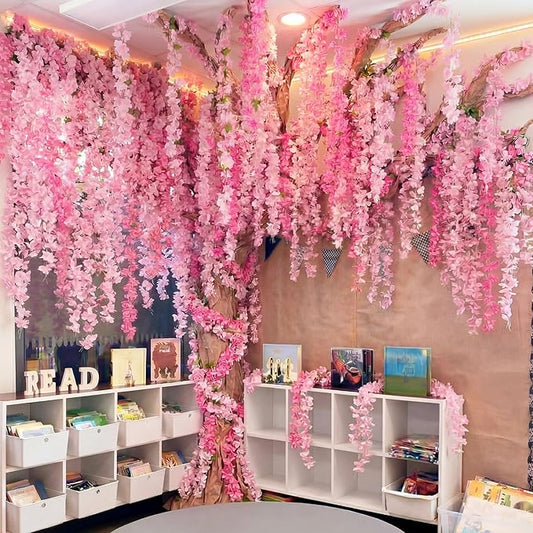 Yinder 35 Pcs 3D Wisteria Tree for Classroom Room Include Artificial Cherry Blossom Vines with Kraft Paper Tape for Classroom Home Room Wedding Summer Party Decor