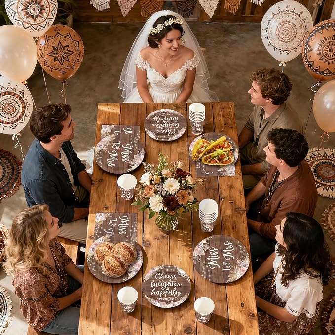 250Pcs Rustic Bridal Shower Decorations love laughter and happily ever after Plates and Napkins Miss to Mrs Decorations Favor for Boho Floral Vintage Wedding Engagement Dinner Party Supplies Serves 50