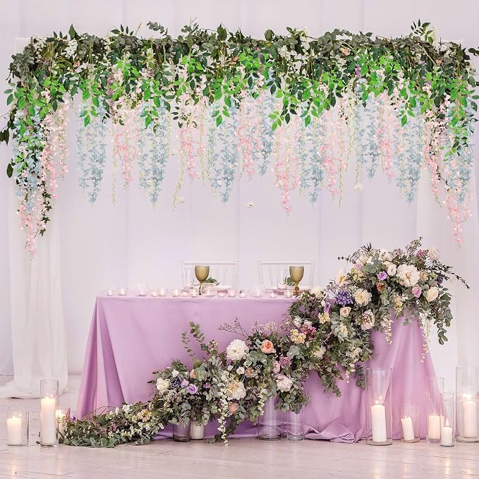 5 Pack Grey Wisteria Hanging Flowers Garland, 3.77 Feet Artificial Flower Vines, Fake Wisteria, Artificial Vines Hanging Garland for Backdrop Outdoor Yard Garden Decor