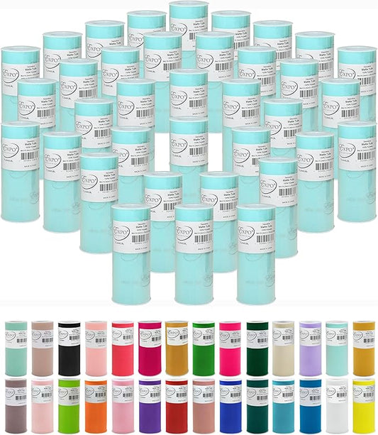 Expo International Decorative Matte Tulle, Lightweight Polyester Tulle Fabric for Tutus, Costumes, and Party Decorations, Washable, Easy-to-Use, 6 Inch x 25 Yards, Light Blue, Pack of 36