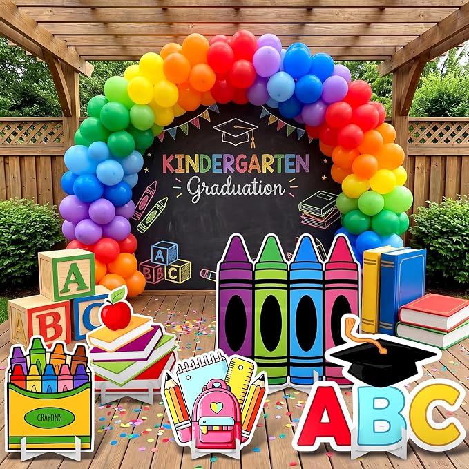 Honoson 5 Pcs Large 32" Back to School Decorations Cardboard Cutouts Standup, Preschool Kindergarten Crayon ABC Alphabet Pencil Backdrop Photo Prop Party Yard Sign for First Day of School Classroom