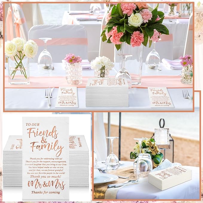 200 Pcs Wedding Napkins Mr & Mrs Dinner Napkins for Reception Disposable Decorative Towels for Wedding Shower Banquet Rehearsal Dinner Decor (Rose Gold)