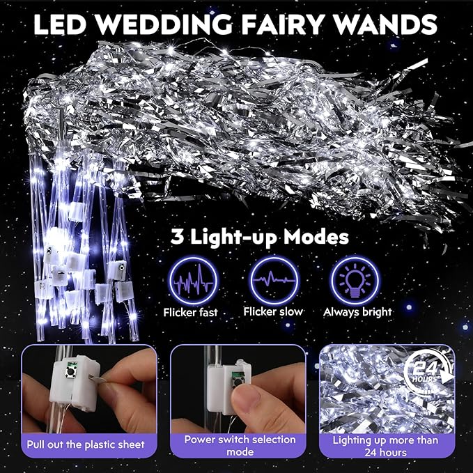 100 pcs Wedding Wands Tinsel, Light up Wand Wedding with LED, Wedding Wand with Light for Wedding Send off, Ideal Props for Weddings, Birthday Parties, Christmas Cheerleading Games (Gold)