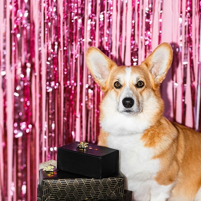 40 Pack Pink Foil Curtain Backdrop Metallic Tinsel Foil Fringe Curtains Photo Booth Props for Birthday Party Decoration Christmas Holiday Halloween New Year Party Supply, Pink
