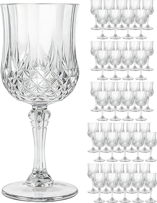 Plastic Wine Glasses Set, 7oz Vintage Goblets Shatterproof Unbreakable Reusable & Disposable, Drinking Glasses with Stem, for Wedding Outdoor Dinner Easter Party (48pcs, Clear)