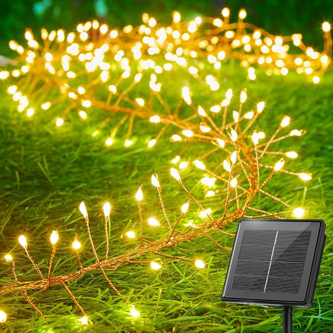 120 LED Solar Fairy Lights Outdoor Waterproof IP65, 10FT 8 Lighting Modes | Solar Christmas Lights Outdoor Waterproof Cascading Twinkle Lights Balcony Garland Patio Christmas Decorations, Warm White