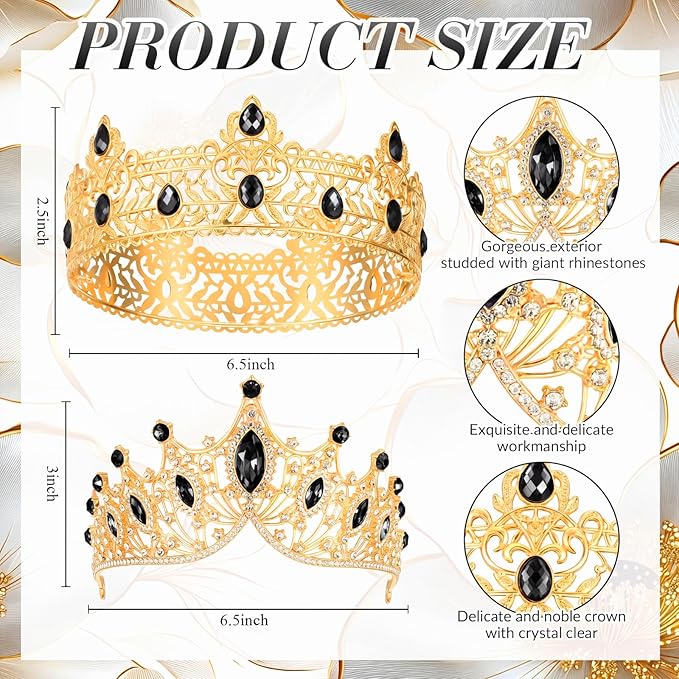 Ferreve 4 Pcs Prom King and Queen Crowns and Sashes Set Graduation Prom King and Queen Tiara Sash for 80's Prom Party Favors(Black)