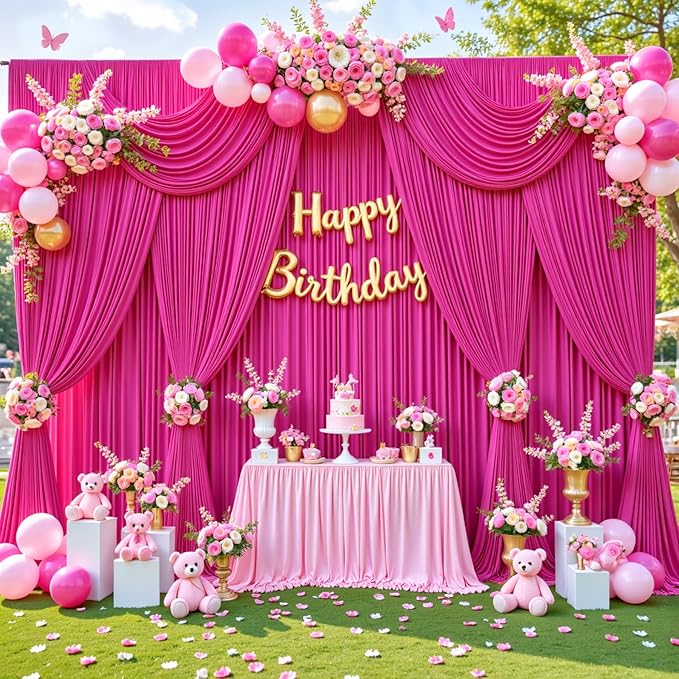 10x10 Fuchsia Backdrop Curtain for Parties Birthday Party Wrinkle Free Hot Pink Photo Curtains Backdrop Drapes Fabric Decoration for Wedding 5ft x 10ft,2 Panels