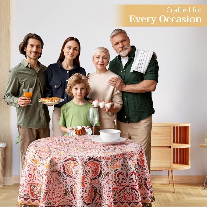 Maison d' Hermine Table Cloth Round Table 100% Cotton 63 Inches Fall Tablecloth Reusable Everyday Use for Thanksgiving Christmas Decorations Dining Farmhouse Party (Damask)