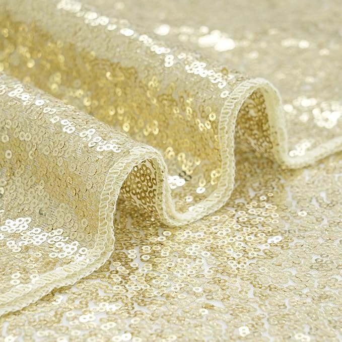B-COOL Sequin Tablecloth Round Party Decorations: Light Gold Table Cloth Overlay 132 Inch Sparkle Fabric for Birthday Ceremony Parties Graguation